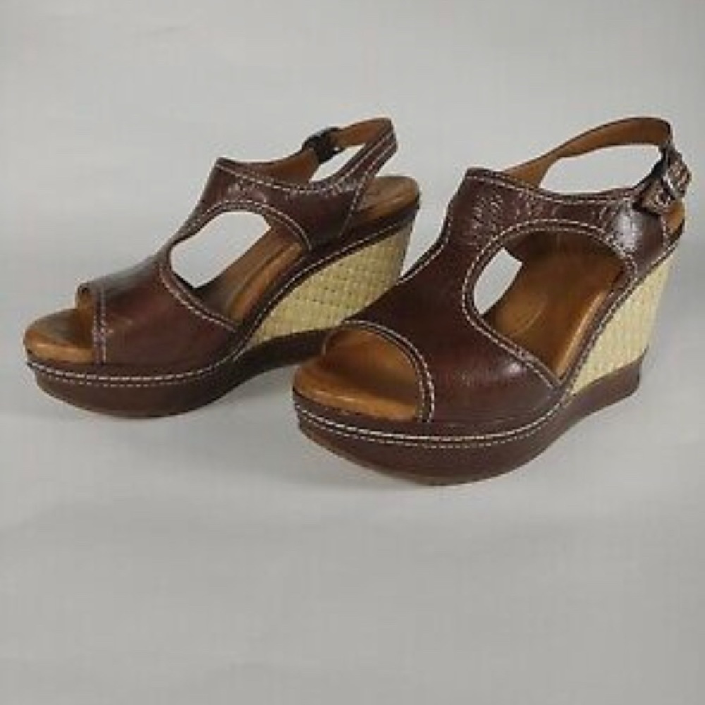 Naya Platform Woven Wedge Brown Sandal Eternal Heel Shoes